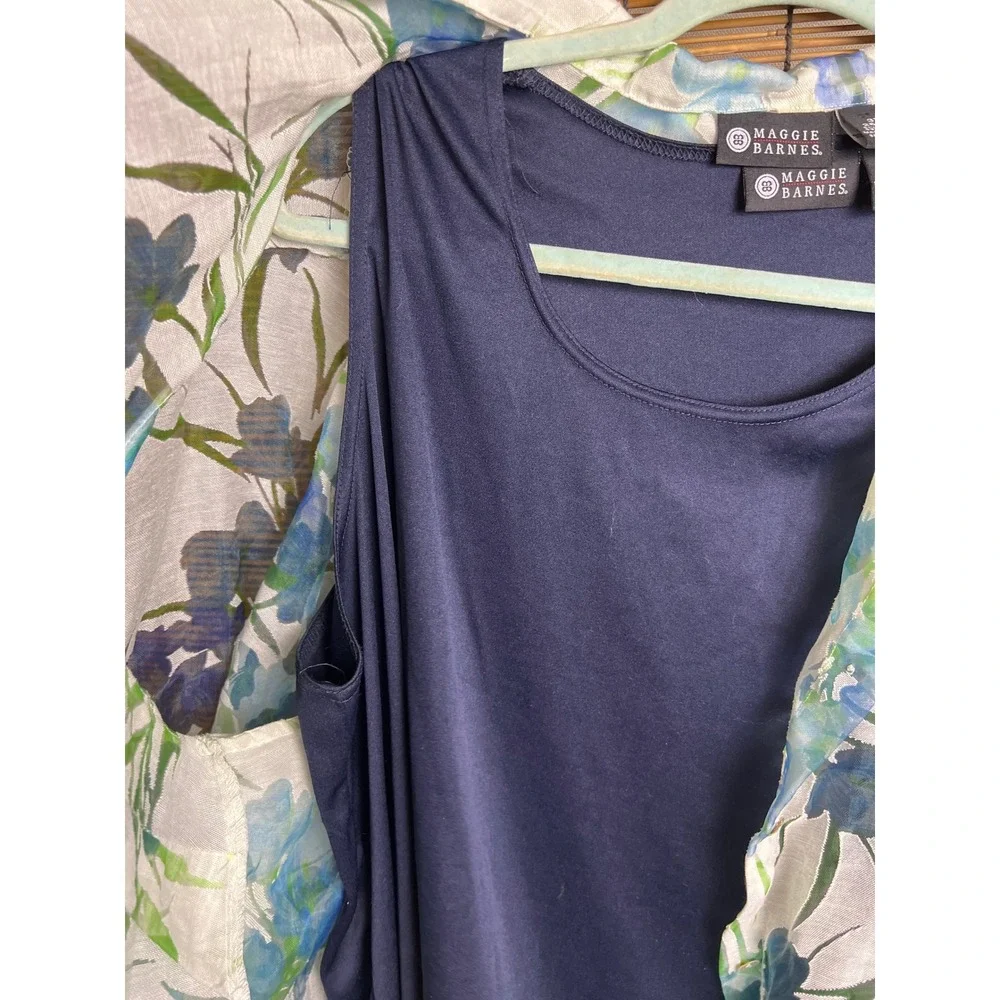 Maggie Barnes Womens 3X Floral Sheer Shirt and Navy Tank Top 2 Piece Set Plus